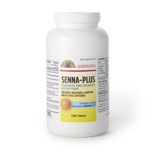 Stool Softener / Laxative HEALTH STAR® Senna Plus Tablet 1,000 per Bottle 50 mg - 8.6 mg Strength Docusate Sodium / Sennosides