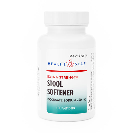 Stool Softener HEALTH STAR® Softgel 100 per Bottle 250 mg Strength Docusate Sodium