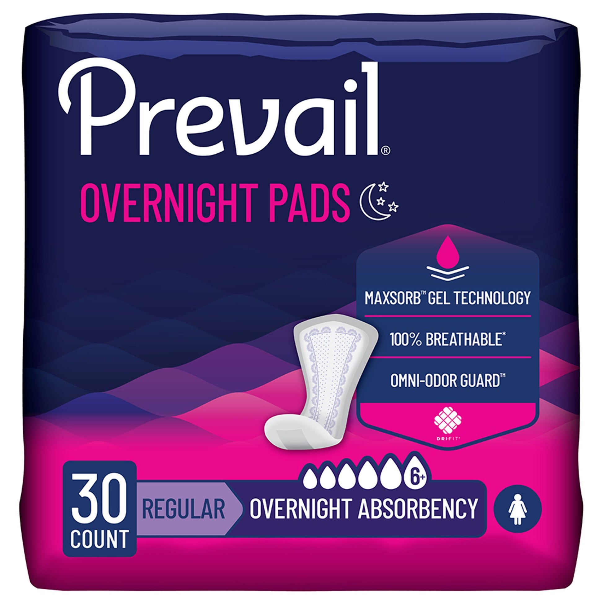 Bladder Control Pad Prevail® Overnight 16 Inch Length Heavy Absorbency Polymer Core One Size Fits Most