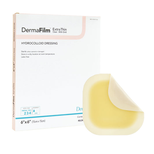 Thin Hydrocolloid Dressing DermaFilm® Film Backing 6 X 6 Inch Square Hydrocolloid / Film