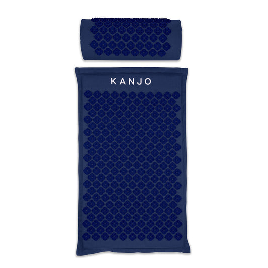 Kanjo Acupressure Mat Set Navy Blue Cotton-Linen Fabric / Memory Foam / Plastic Mat: 17 X 28 Inch / Pillow: 6 X 14 Inch