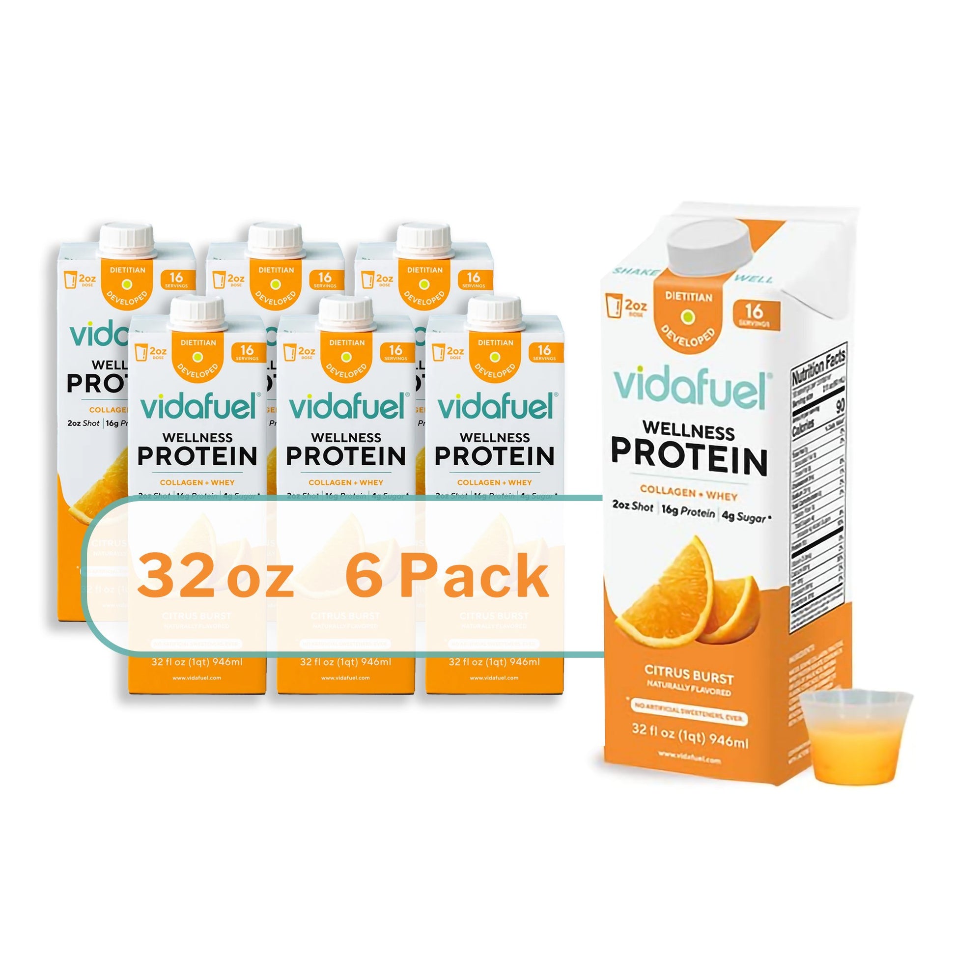 Oral Supplement Vida Fuel Wellness Protein Citrus Burst Flavor Liquid 32 oz. Reclosable Carton