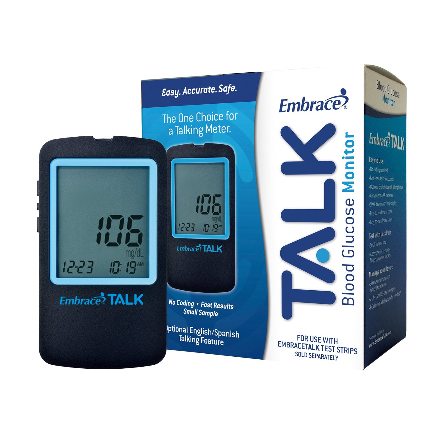 Blood Glucose Meter Embrace® 6 Second Results Stores up to 300 Results No Coding Required
