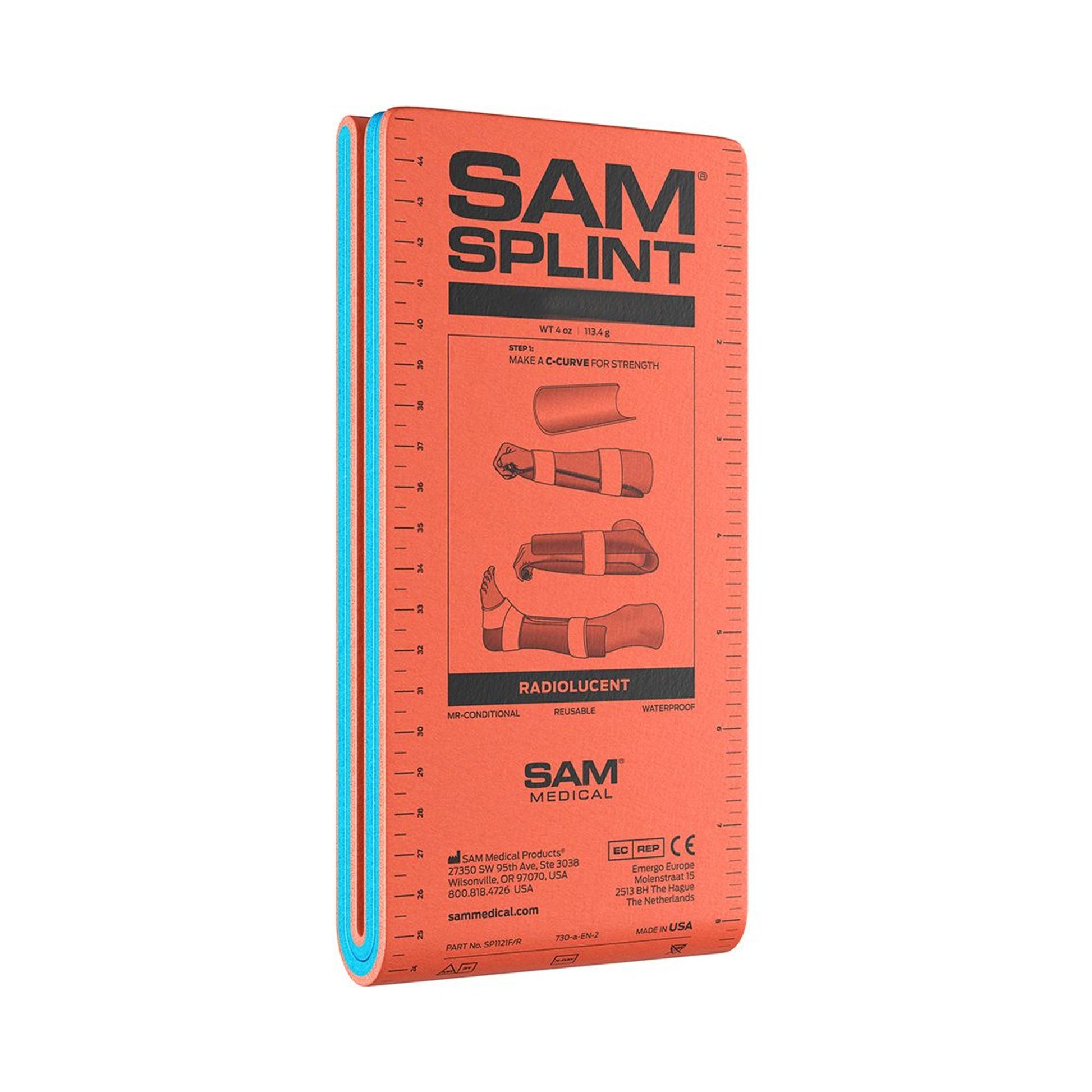 SAM® Moldable Splint Folded Splint Foam / Aluminum Orange / Blue 4 X 18 Inch