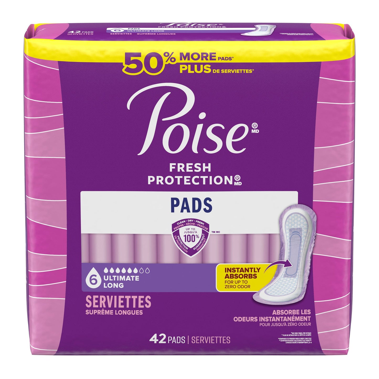 Bladder Control Pad Poise® Fresh Protection™ Heavy Absorbency Super Absorbent Core One Size Fits Most