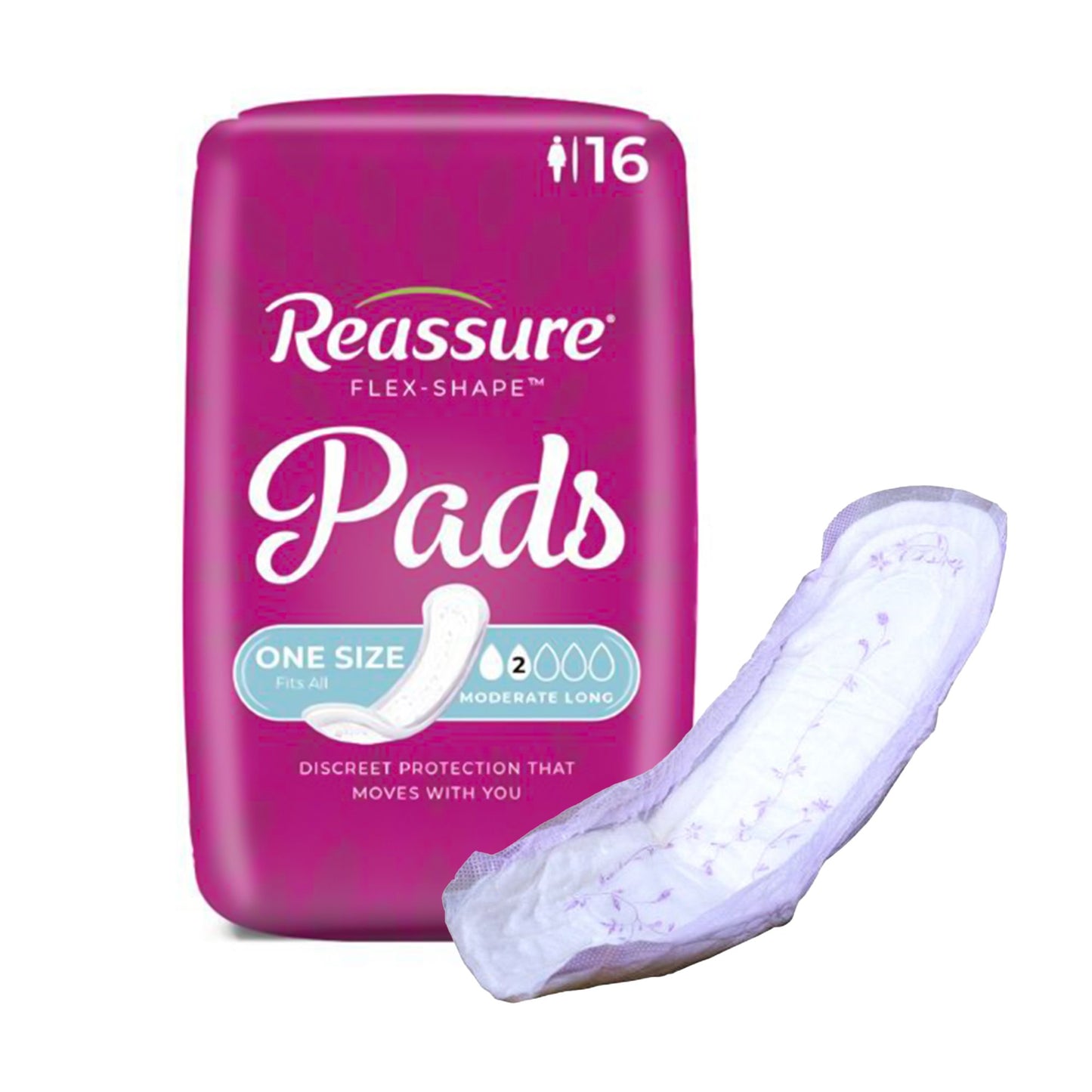 Incontinence Liner Reassure® Flex-Shape Pad™ Long Moderate Absorbency Polymer Core One Size Fits Most