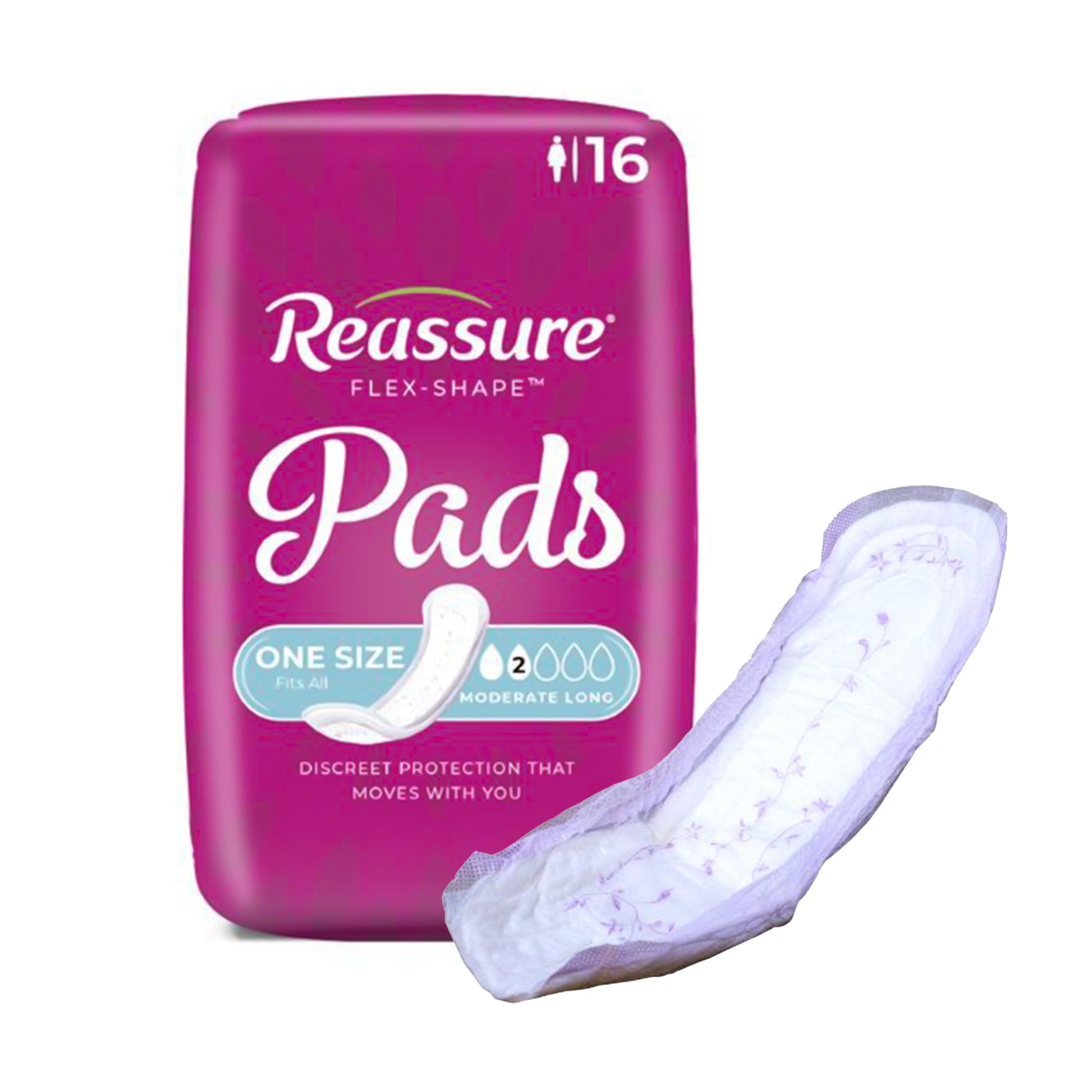 Incontinence Liner Reassure® Flex-Shape Pad™ Long Moderate Absorbency Polymer Core One Size Fits Most