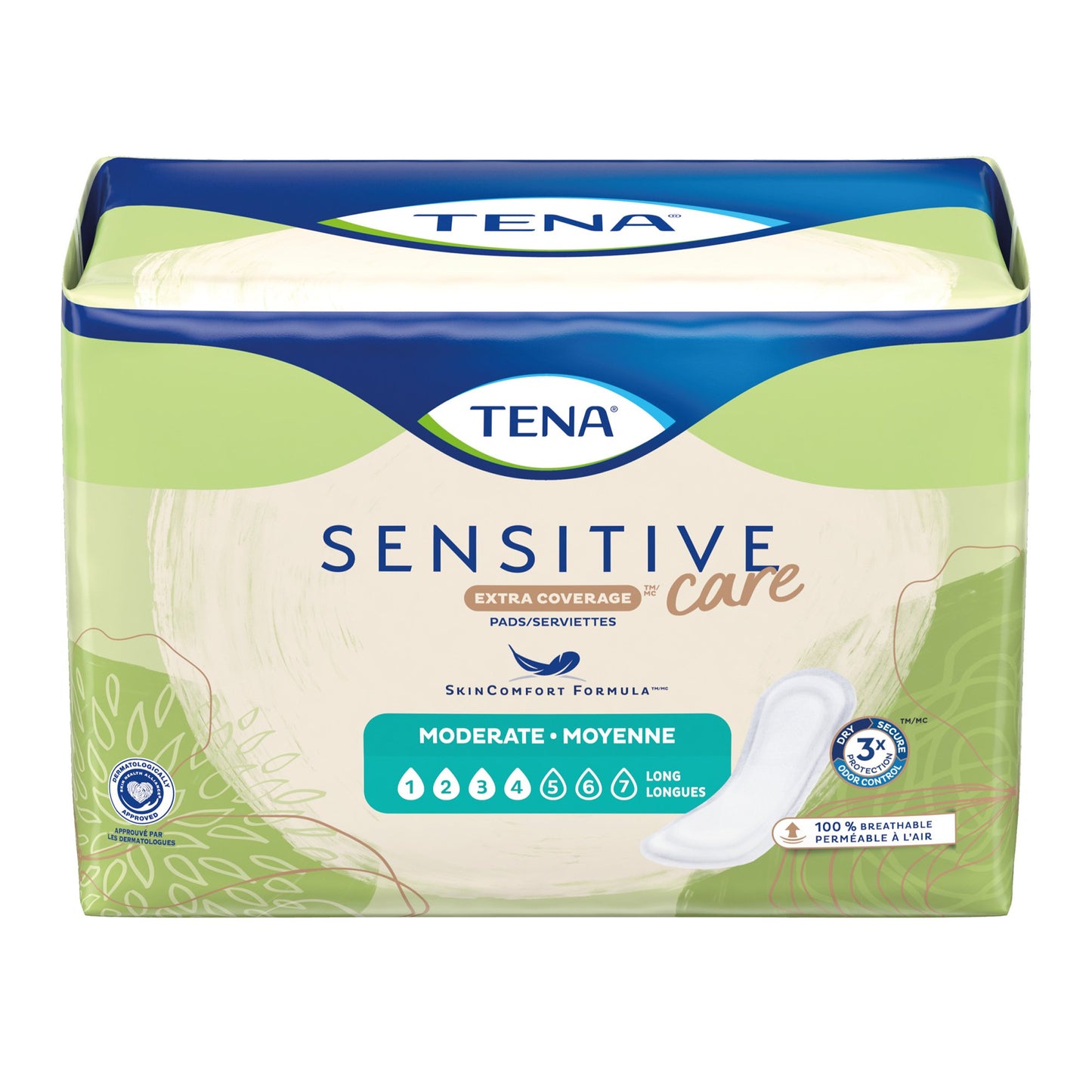 Bladder Control Pad TENA® Sensitive Care Extra Coverage Long 12 Inch Length Moderate Absorbency Dry-Fast Core™ One Size Fits Most
