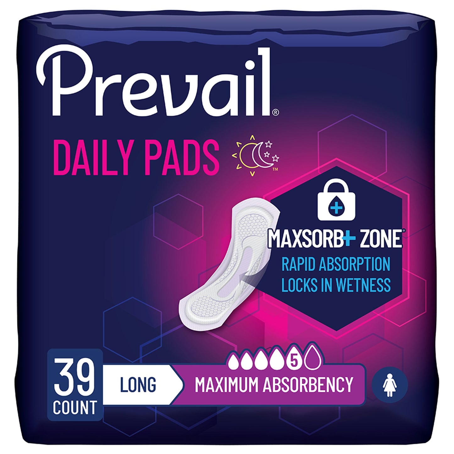 Bladder Control Pad Prevail® Daily Pads 13 Inch Length Heavy Absorbency Polymer Core One Size Fits Most