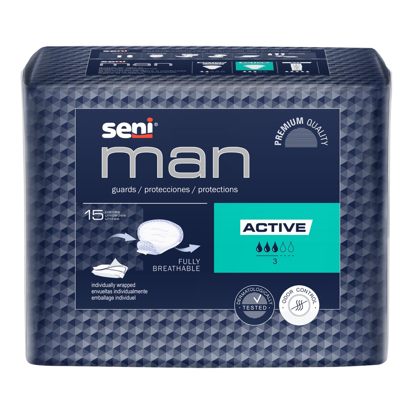 Bladder Control Pad Seni® Man Active 8-9/10 X 10-3/5 Inch Moderate Absorbency Super Absorbent Core One Size Fits Most