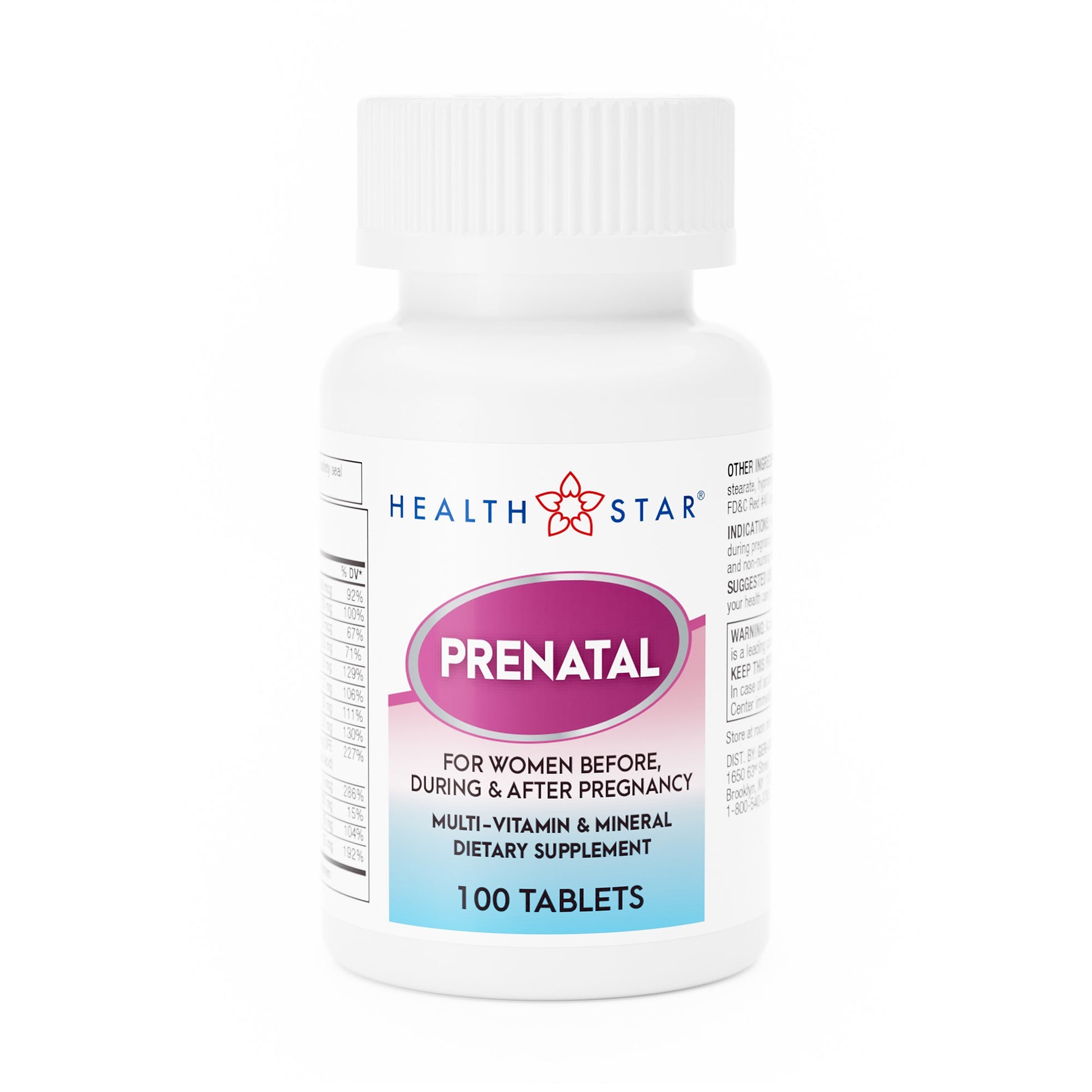 Prenatal Vitamin Supplement HEALTH STAR® Tablet 100 per Bottle