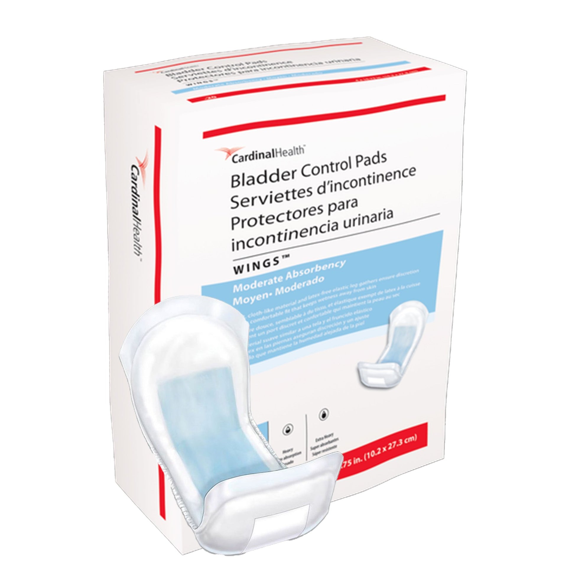 Bladder Control Pad Wings™ 4 X 10-3/4 Inch Moderate Absorbency Polymer Core One Size Fits Most
