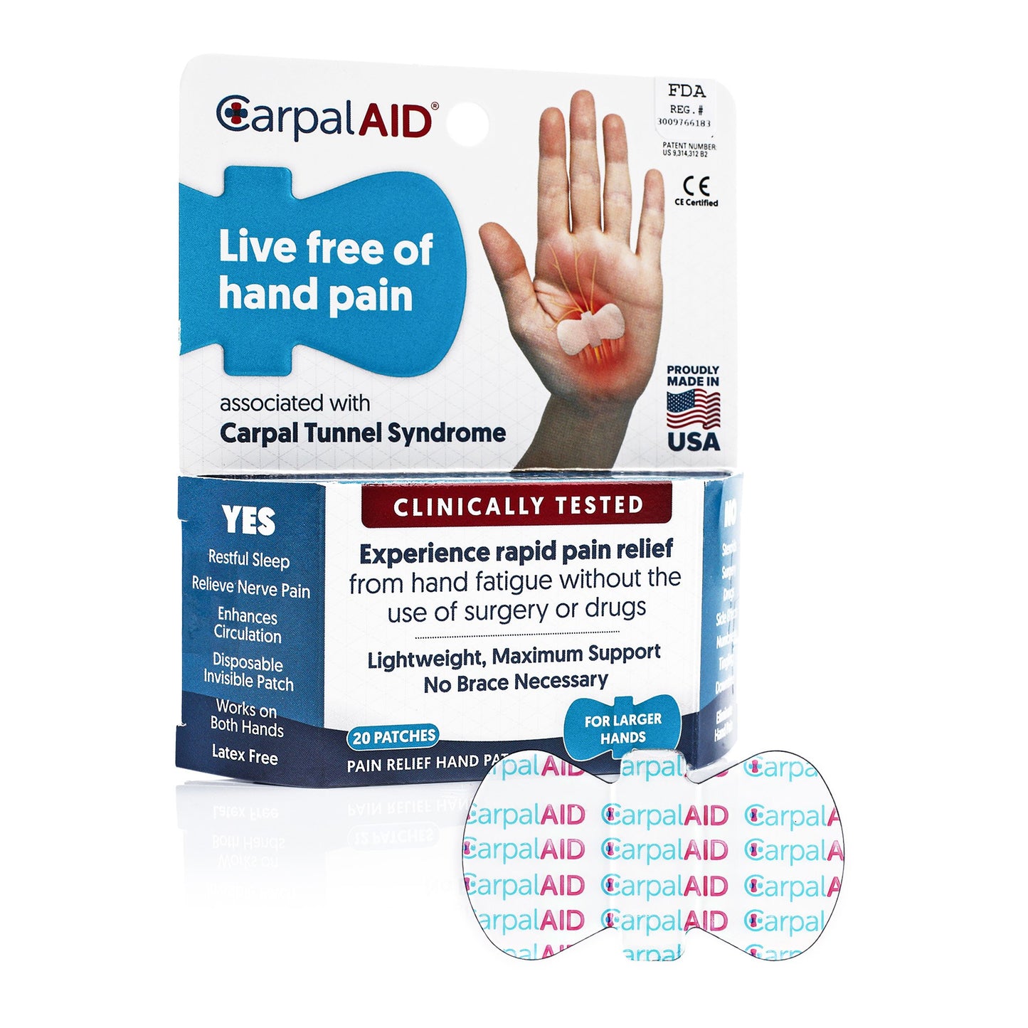 Hand-Based Carpal Tunnel Support Carpal AID® Patch Plastic Left or Right Hand Clear Large