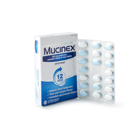 Cold and Cough Relief Mucinex® 600 mg Strength Tablet 20 per Box