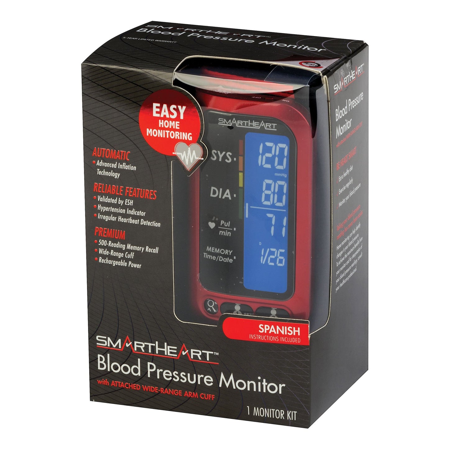 Home Automatic Digital Blood Pressure Monitor Smartheart Adult Cuff Arm Nylon Cuff 22 to 42 cm Desk Model