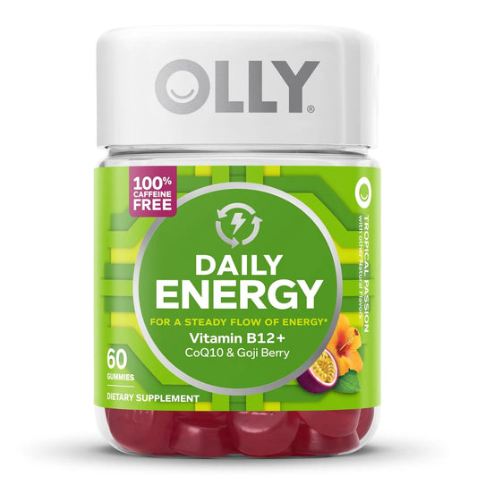 Dietary Supplement OLLY® Daily Energy Vitamin B12 / CoQ10 / Goji Berry 300 mcg - 30 mg - 100 mg Strength Gummy 60 per Bottle Tropical Passion Flavor