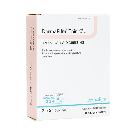 Thin Hydrocolloid Dressing DermaFilm® Film Backing 2 X 2 Inch Square Hydrocolloid / Film