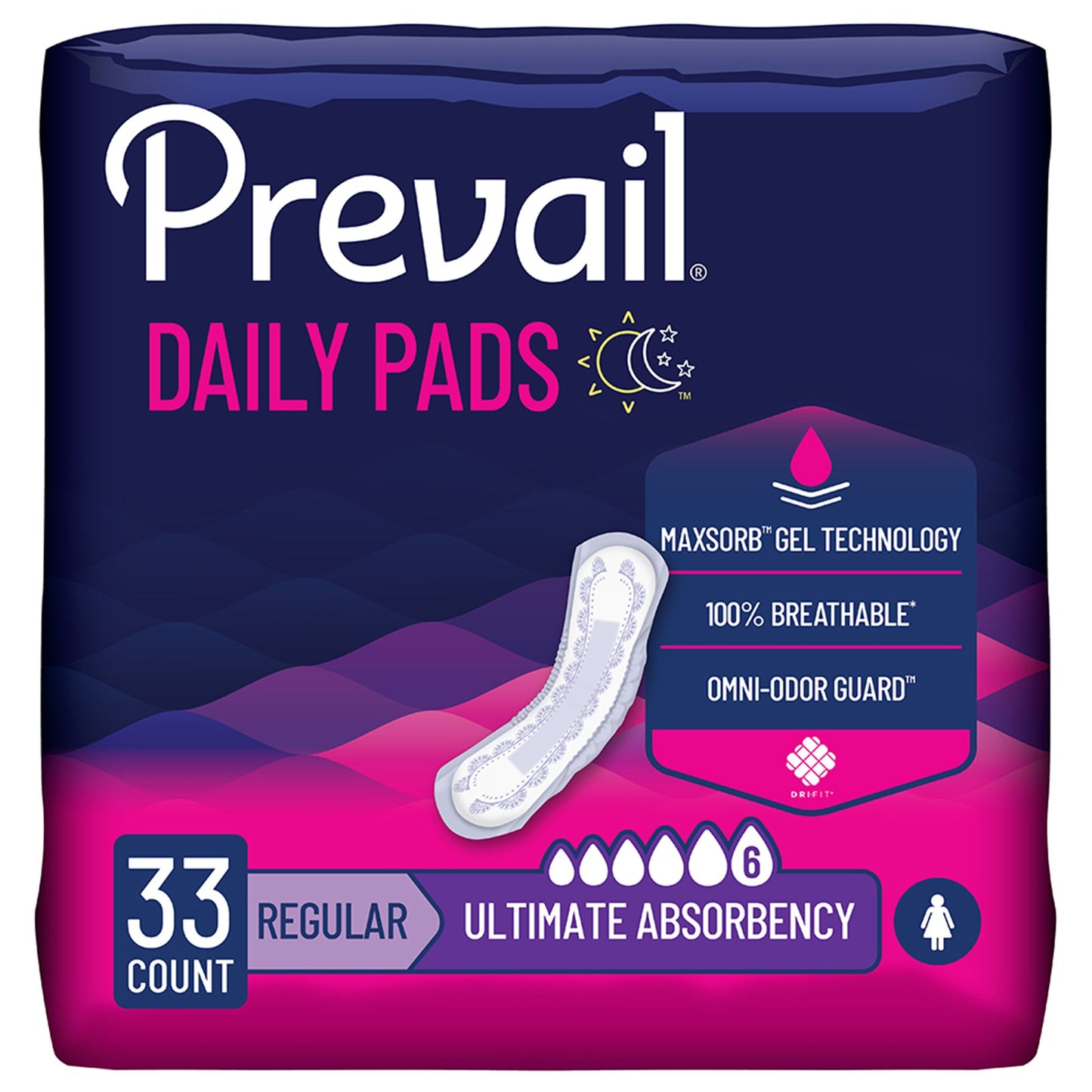 Bladder Control Pad Prevail® Daily 14-1/4 Inch Length Heavy Absorbency Polymer Core One Size Fits Most