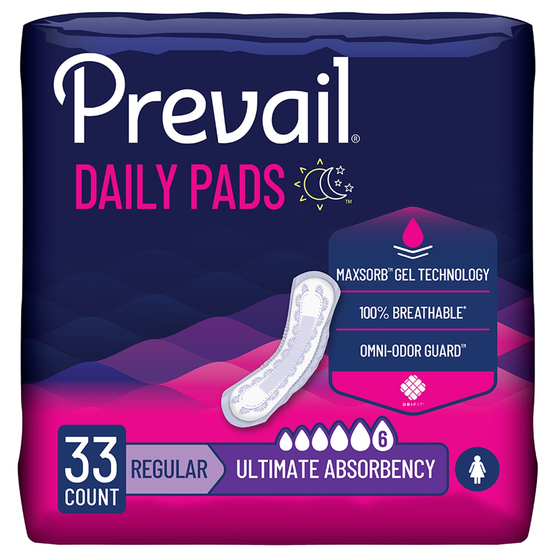 Bladder Control Pad Prevail® Daily 14-1/4 Inch Length Heavy Absorbency Polymer Core One Size Fits Most