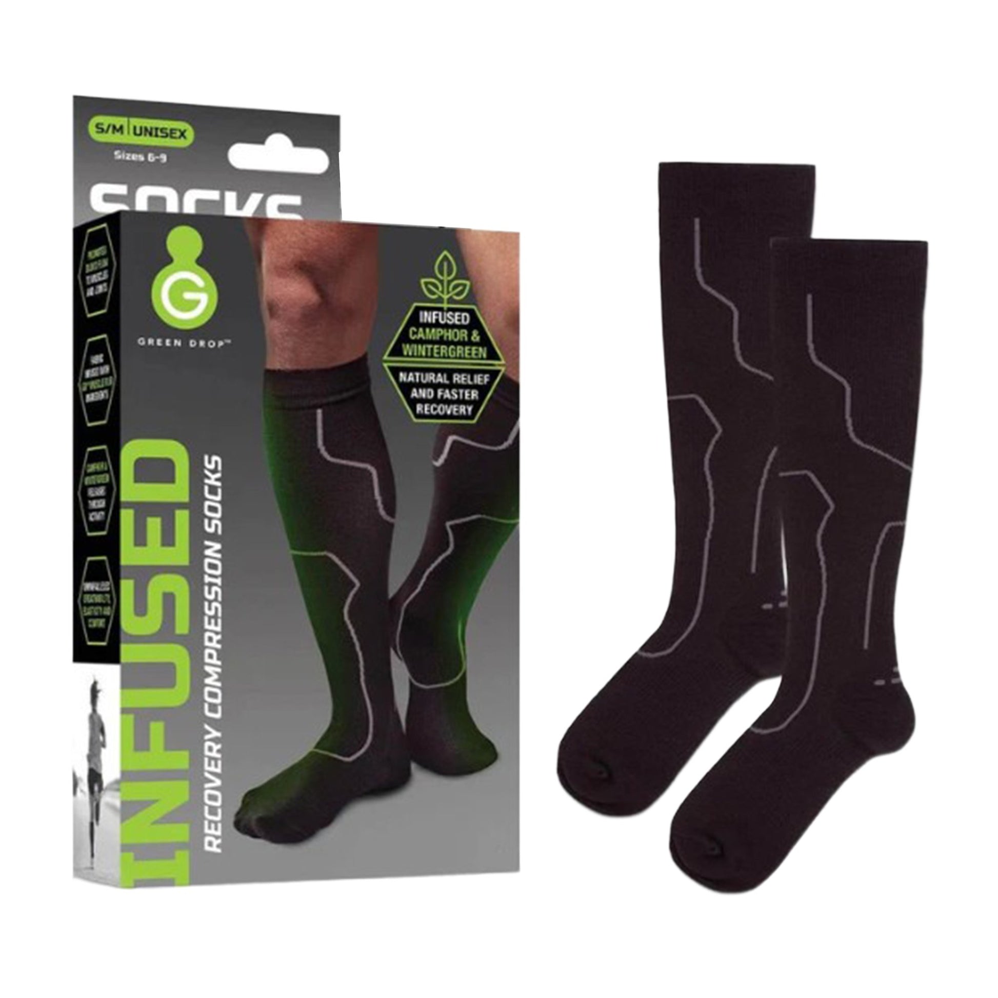 Compression Socks Green Drop™ Knee High Small / Medium Black Closed Toe
