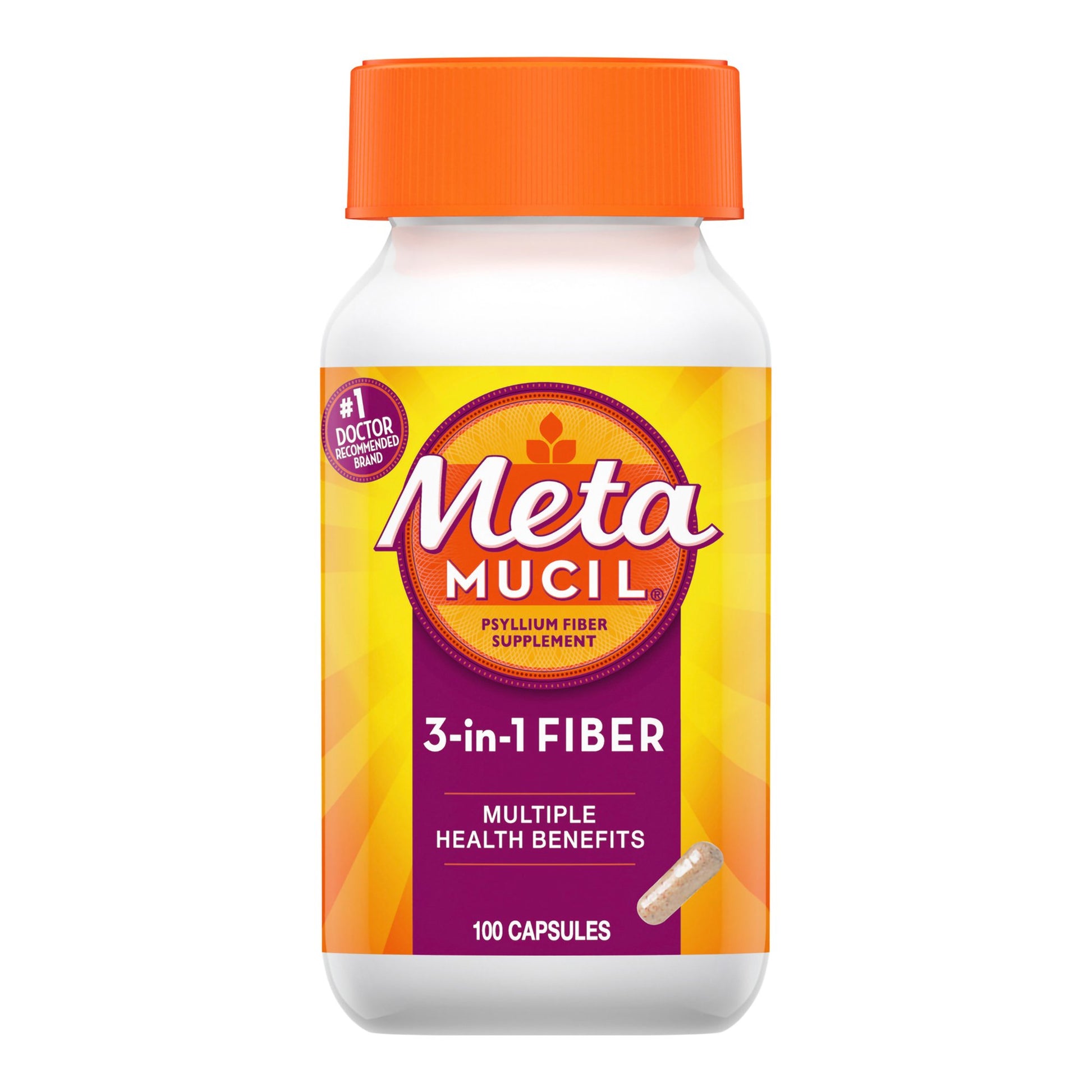 Fiber Supplement Metamucil® 3-in-1 Fiber Capsule 100 per Bottle 0.4 Gram Strength Potassium / Psyllium Husk