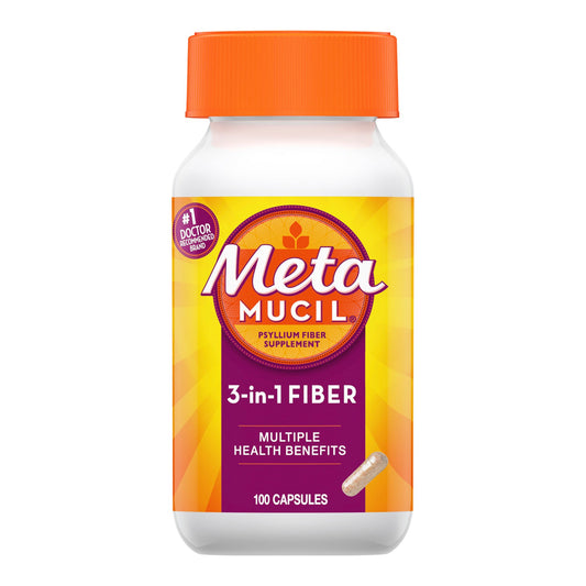 Fiber Supplement Metamucil® 3-in-1 Fiber Capsule 100 per Bottle 0.4 Gram Strength Potassium / Psyllium Husk