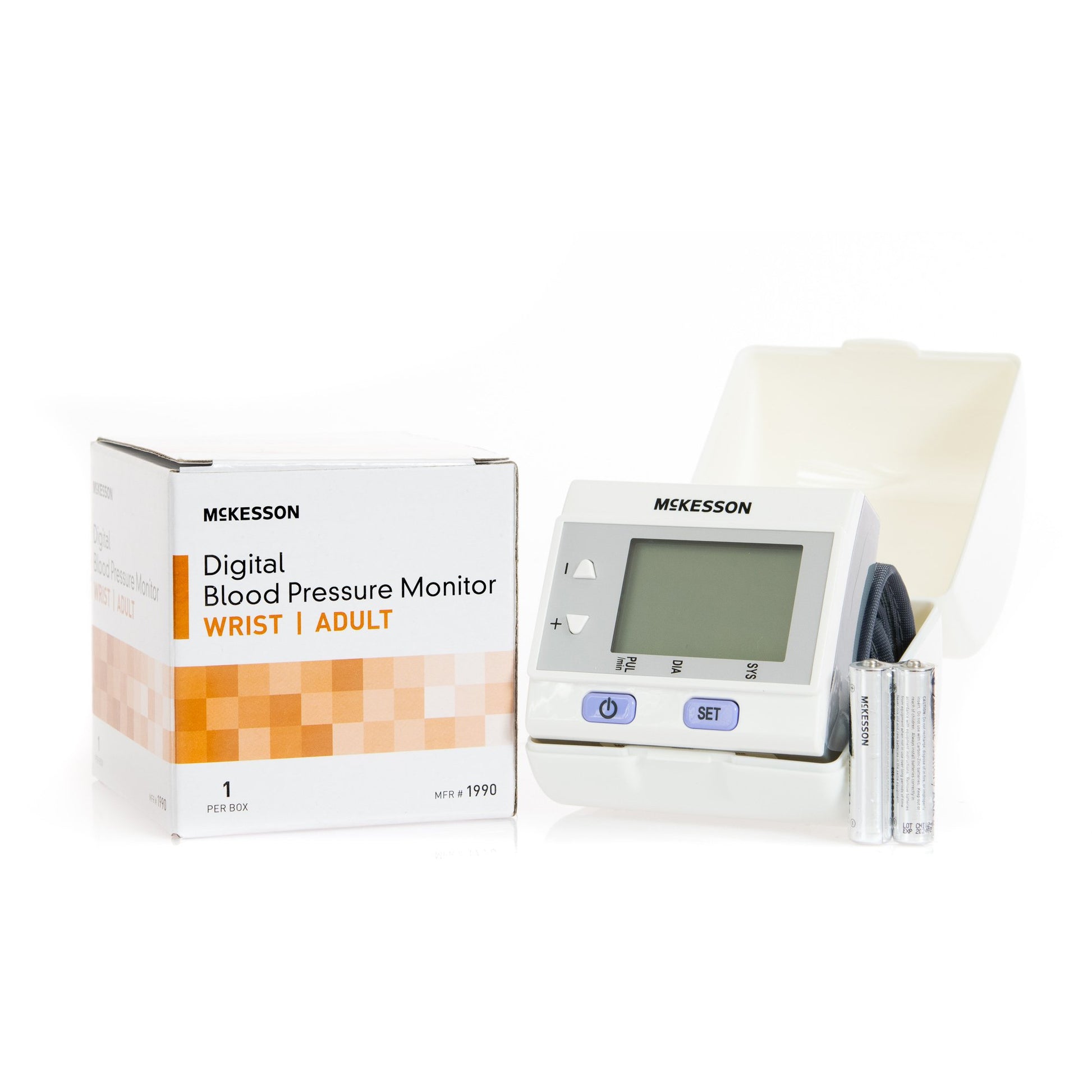 Home Automatic Digital Blood Pressure Monitor McKesson One Size Fits Most Cuff Wrist Nylon Cuff Desk Model