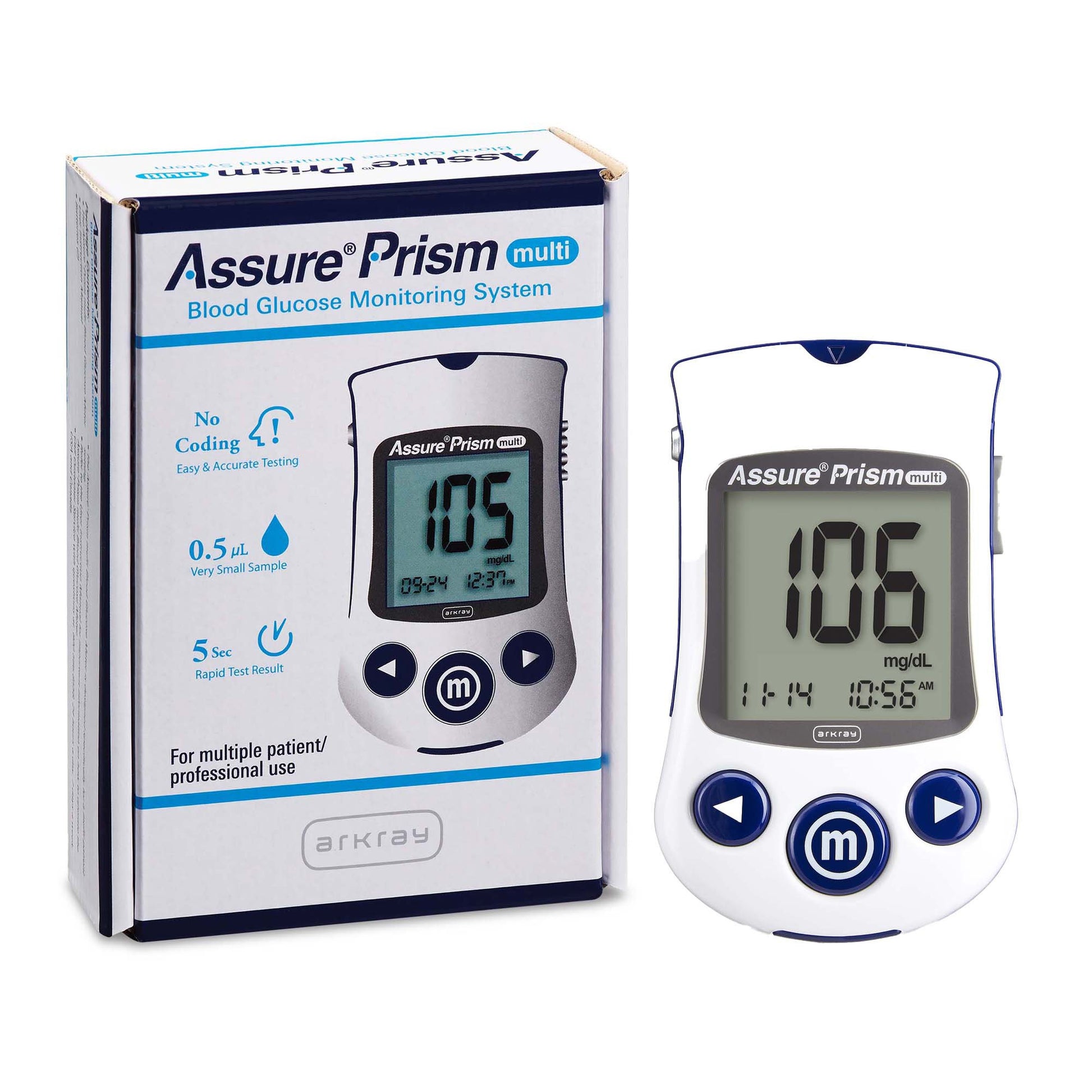 Blood Glucose Meter Assure® Prism Multi 5 Second Results Stores up to 500 Results No Coding Required