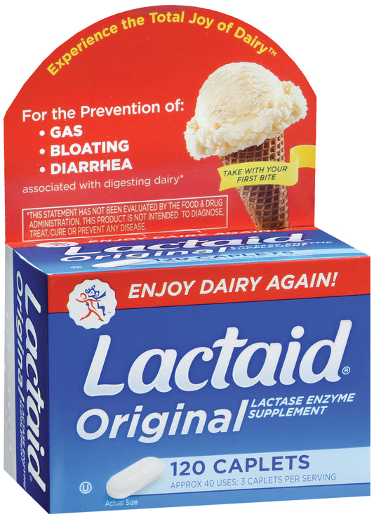 Dietary Supplement Lactaid® Original Lactase Enzyme 3,300 IU Strength Tablet 120 per Box Unflavored