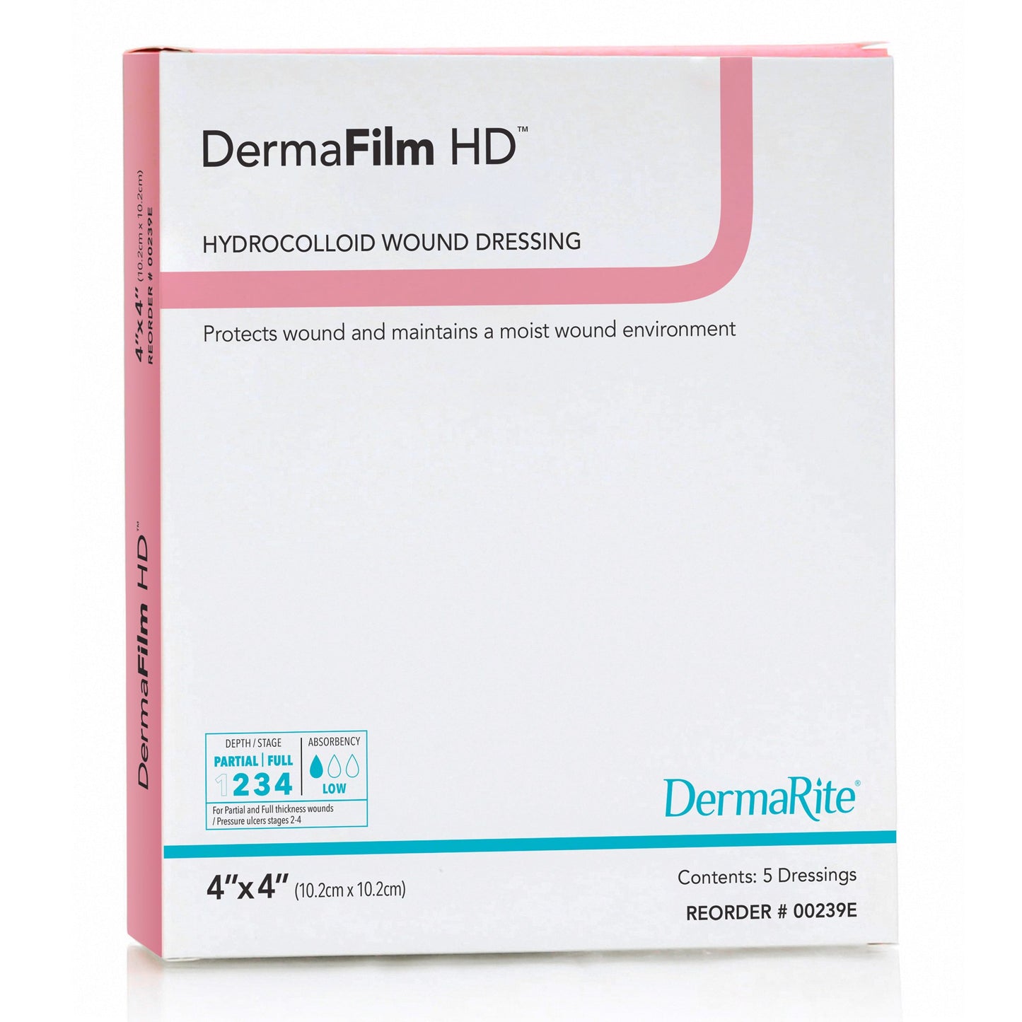 Hydrocolloid Dressing DermaFilm® HD Film Backing 4 X 4 Inch Square Hydrocolloid / Film
