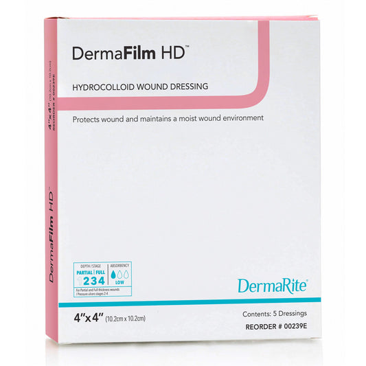Hydrocolloid Dressing DermaFilm® HD Film Backing 4 X 4 Inch Square Hydrocolloid / Film