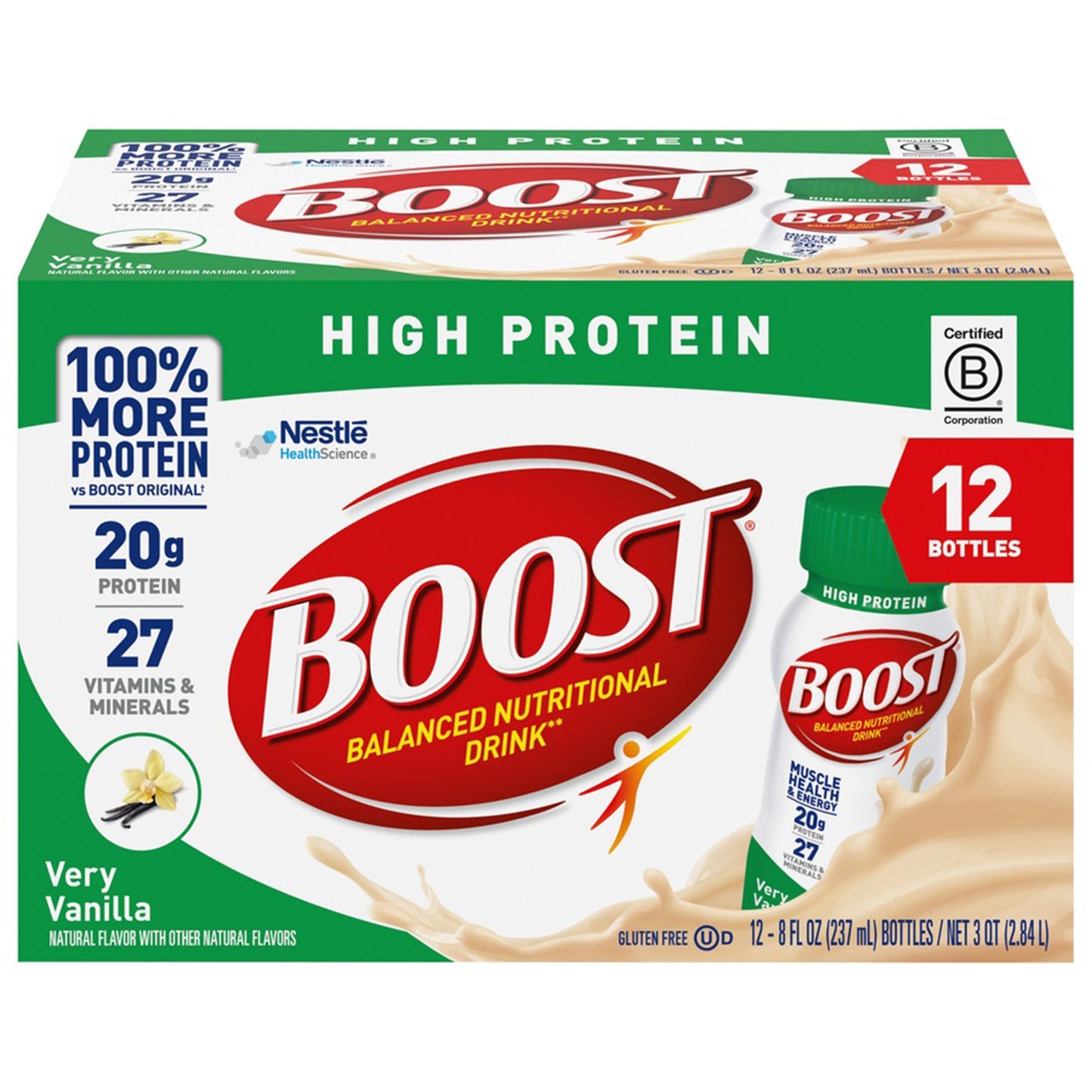 Oral Supplement Boost® High Protein Very Vanilla Flavor Liquid 8 oz. Bottle